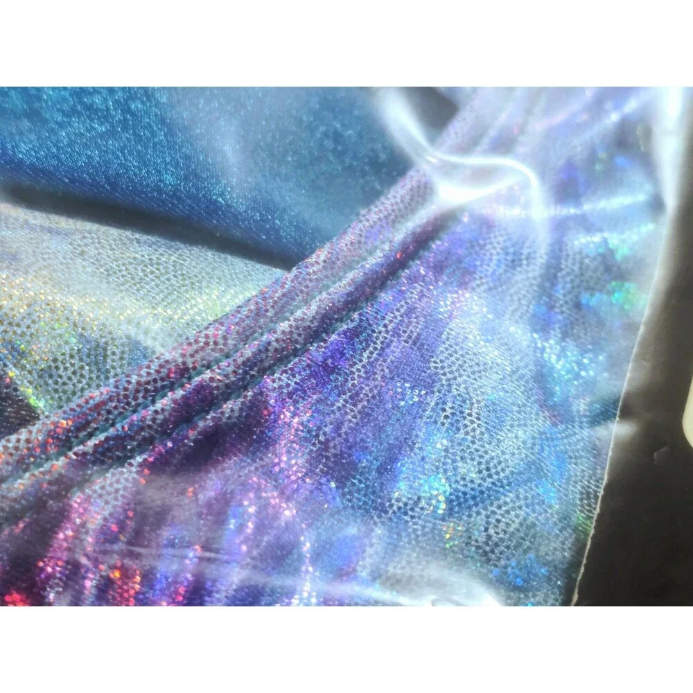 GK Elite VTG Foiled Rainbow Swirl Iridescent Matte Blue LS Scoop Leotard Size AM